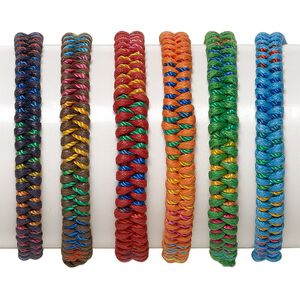 Bracelet mix, cotton and nylon, multicolored, 8mm flat braid, adjustable from 6 to 8-1/2 inches with tie closure. Sold per pkg of 6.