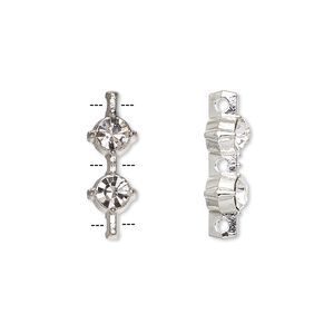 Spacer, glass rhinestone and silver-plated "pewter" (zinc-based alloy), clear, 19.5x6.5mm 3-strand, fits up to 6.5mm bead. Sold per pkg of 20.
