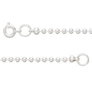 Chain 1pkg10 silver-plated ball, 2.4mm / springring clasp, steel 18 inch