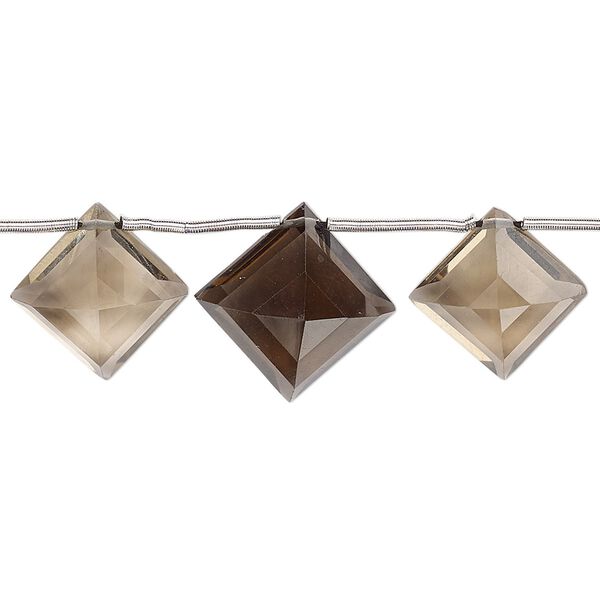 Smoky quartz 1pkg11, hand-cut top-drilled faceted flat diamond bead graduated 11x11mm-15x15mm image number 0