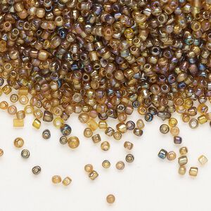 Seed bead, glass, pkg/50g, #11 round, translucent iris topaz.