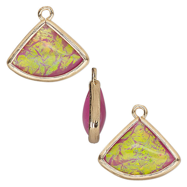 Drop, Opalized Ice™, "opal" (resin) and gold-finished brass, light purple, 19x15mm double-sided fan. Sold per pkg of 4. image number 0