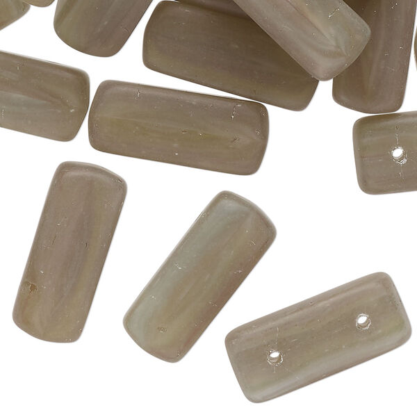 Bead, spacer, glass, opaque matte taupe, 19x9mm pressed square tube. Sold per pkg of 30, approximately 25 beads. image number 0