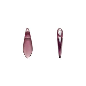 Bead, Czech pressed glass, transparent amethyst, 16x5mm top-drilled dagger with 2 holes. Sold per pkg of 20.