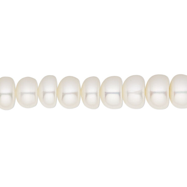 Pearl, White Lotus™, cultured freshwater (bleached), white, 7.5-8mm button, A- grade, Mohs hardness 2-1/2 to 4. Sold per 15-1/2" to 16" strand. image number 0