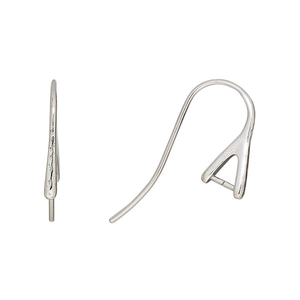 Ear wire, antiqued sterling silver, 15mm hammered fishhook with ice-pick bail, 4mm grip length, 20 gauge. Sold per pair. image number 0