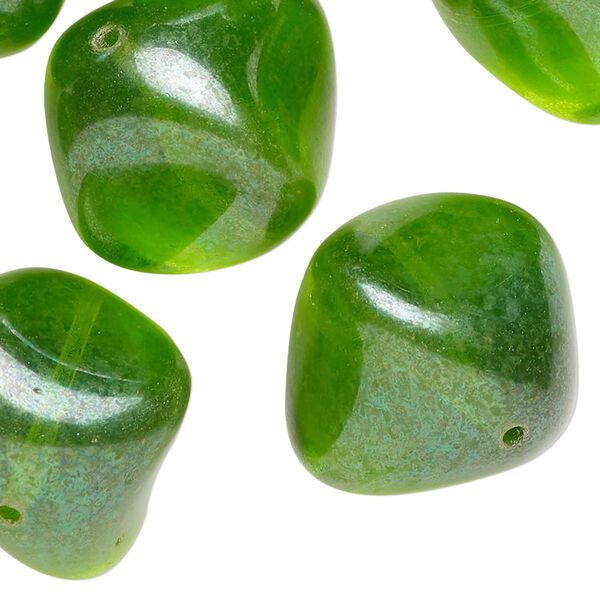 Bead, glass, translucent green, nugget. Sold per pkg of 10. image number 0