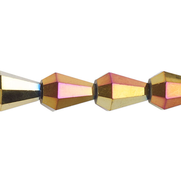 Bead, glass, crystal rose gold, 13x9mm faceted teardrop. Sold per 15-1/2 to 16-inch strand. image number 0