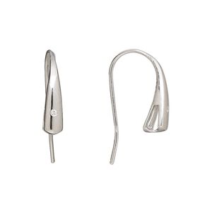 Ear wire fishhook 1pkg2 sterling silver / cubic zirconia, 18mm / closed bottom hidden loop, 20 gauge clear 1 pair