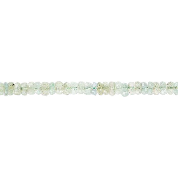 Bead, emerald (oiled), light, 3x1mm-3x2mm hand-cut faceted rondelle with 0.4-0.6mm hole, C grade, Mohs hardness 7-1/2 to 8. Sold per 5-inch strand. image number 0