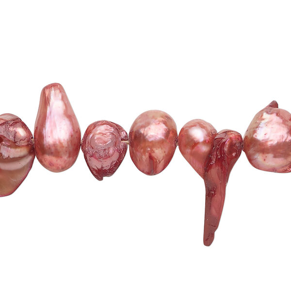 Pearl 1pkg1 freshwater, top-drilled baroque, 15 inch dark flamingo 7x6mm-17x13mm cultured image number 0