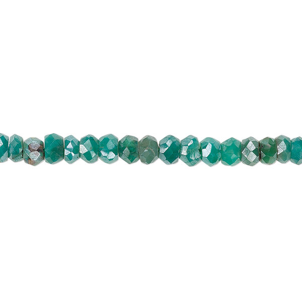 Bead, green onyx (dyed / coated), luster, 4x2mm-5x4mm hand-cut faceted rondelle with 0.4-1.4mm hole, C- grade, Mohs hardness 6-1/2 to 7. Sold per 13-inch strand. image number 0