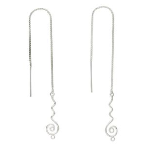 Ear thread 1pkg2 sterling silver, 5 inch box chain / curves and swirls / closed loop, 1 pair