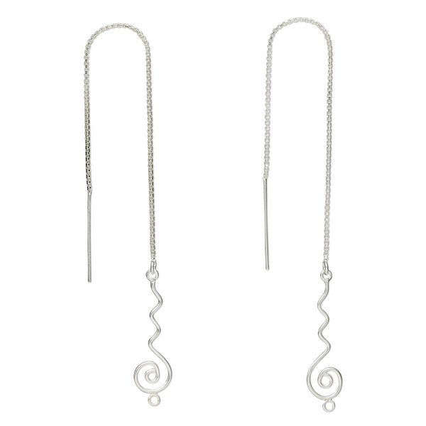 Ear thread 1pkg2 sterling silver, 5 inch box chain / curves and swirls / closed loop, 1 pair image number 0