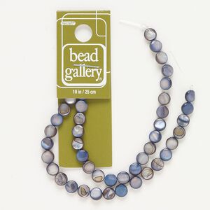 Bead, mother-of-pearl shell (dyed), purple, 6mm flat round, Mohs hardness 3-1/2. Sold per 10-inch strand, approximately 40 beads.