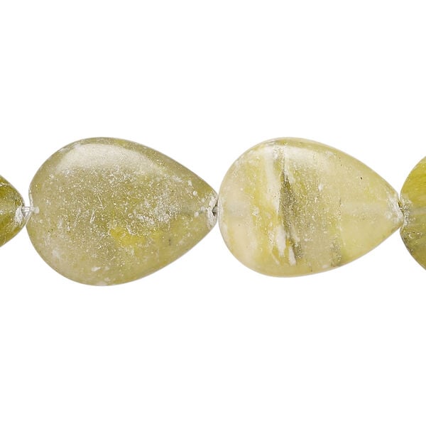 Olive new "jade" 1pkg1, puffed teardrop bead natural, 15 inch 20x15mm-20x16mm image number 0