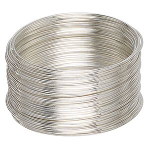 Memory wire 1pkg1 stainless steel, 1-3/4 inch bracelet 0.65-0.75mm thick, 1 ounce, silver plate