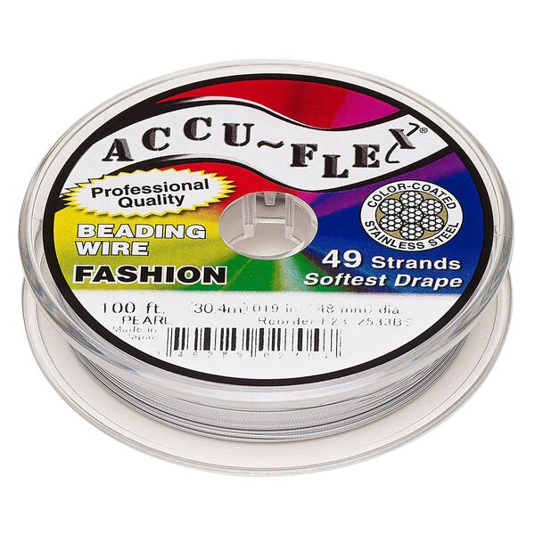 Beading wire, Accu-Flex®, nylon and stainless steel, pearl, 49 strand, 0.019-inch diameter. Sold per 100-foot spool. image number 0