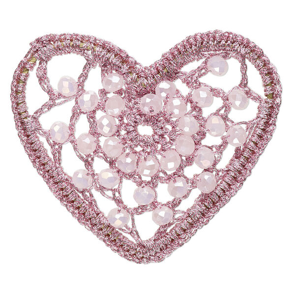 Focal, glass / nylon / steel, light pink, 52x45mm-53x47mm heart. Sold per pkg of 2. image number 0