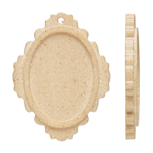 Focal, Japanese pagoda wood (natural), tan, 37x28mm single-sided top-drilled oval with 25x18mm non-calibrated oval glue-in setting. Sold per pkg of 8. image number 0
