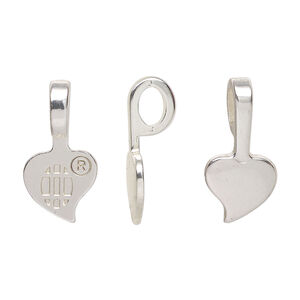 Bail, Aanraku&reg;, glue-on, silver-plated "pewter" (zinc-based alloy), 22x11mm with 11mm heart flat base. Sold per pkg of 5.