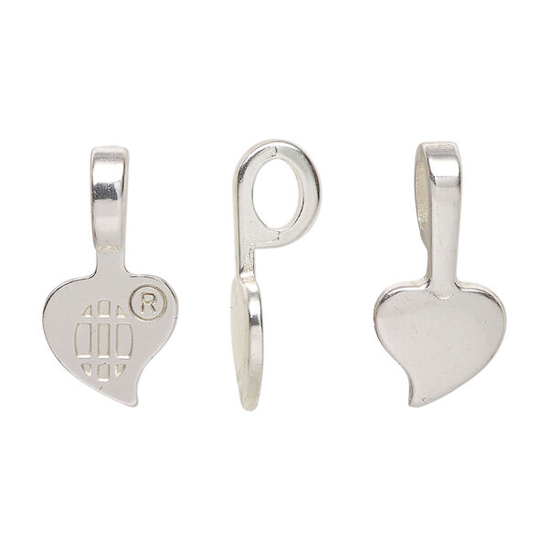 Bail, Aanraku&reg;, glue-on, silver-plated "pewter" (zinc-based alloy), 22x11mm with 11mm heart flat base. Sold per pkg of 5. image number 0
