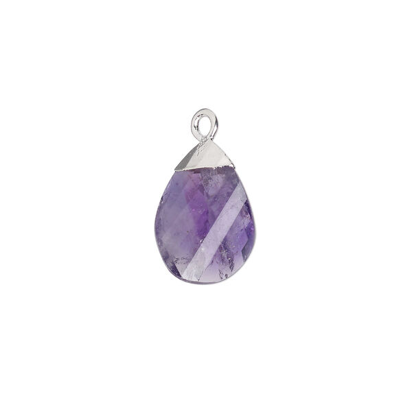 Drop, amethyst (natural) and sterling silver, 13x9mm flat faceted twisted hand-cut teardrop. Sold individually. image number 0