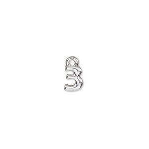 Charm, silver-finished "pewter" (zinc-based alloy), 7.5x5.5mm number 3. Sold per pkg of 2.