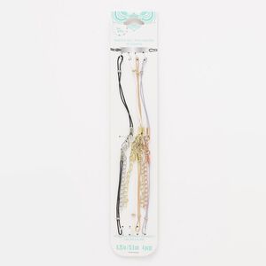 Bracelet component mix, nylon / silver- / gold- / rose gold-finished "pewter" (zinc-based alloy) / steel. multicolored, 6-1/4 inches with 1-1/2 extender chain and lobster claw clasp. Sold per pkg of 4.