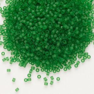 Seed bead, Delica®, glass, pkg/7.5g, #11 round, translucent matte green (DB-0746).