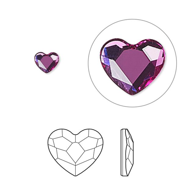 Flat back 2pk fuchsia foil back, Crystal Passions® hotfix rhinestone 6x5mm heart 2808HF image number 0