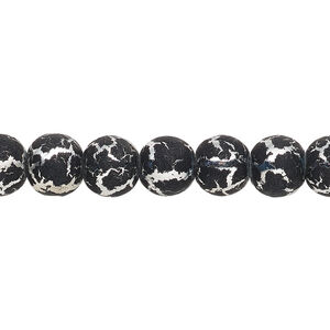 Bead, desert sun, black and silver-finished glass, 8mm round. Sold per pkg of (2) 15-1/2" to 16" strands.