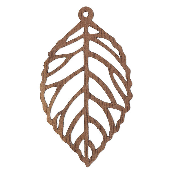 Focal, black walnut (natural), 38x24mm single-sided laser-cut leaf with cutout design. Sold individually. image number 0