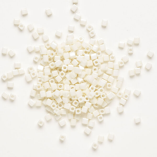 Seed bead, Miyuki, glass 1pkg10g, 3.5-3.7mm square, opaque metallic cream (SB-421) image number 1