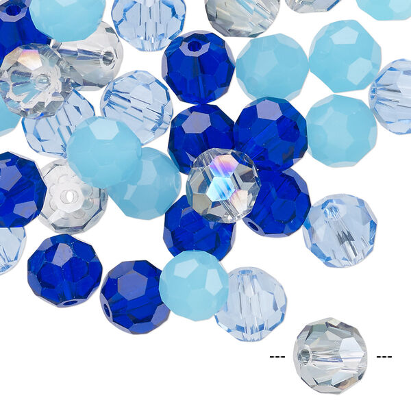 Bead mix 40pk 32 facets blue, Celestial Crystal® 8mm round image number 0
