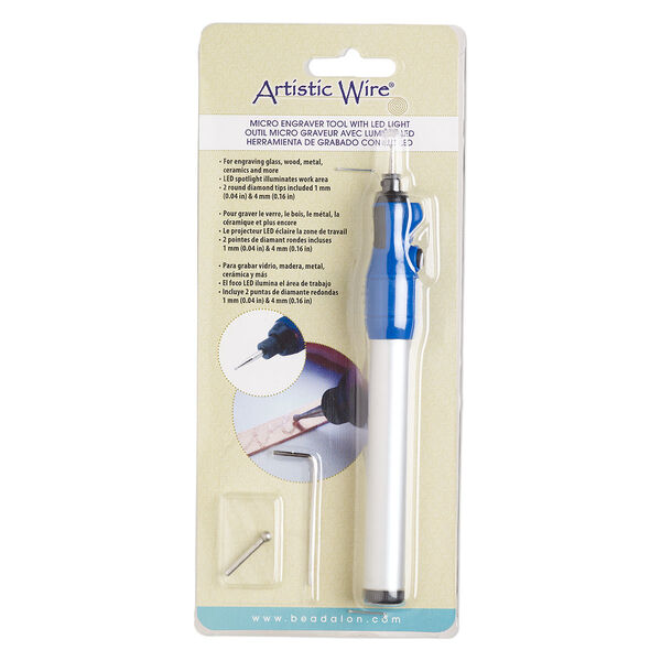Engraver, Beadalon® Artistic Wire®, aluminum / steel / plastic, silver and blue, 5-3/4 x 3/4" Cordless Precision Engraver with 1mm and 4mm diamond tip engraving bits. Sold individually. image number 0