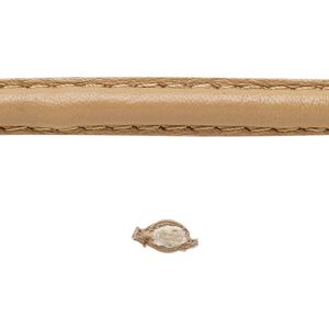 Cord, leather and cotton (dyed), taupe, 7-8mm double-stitched flat. Sold per 5-yard section.