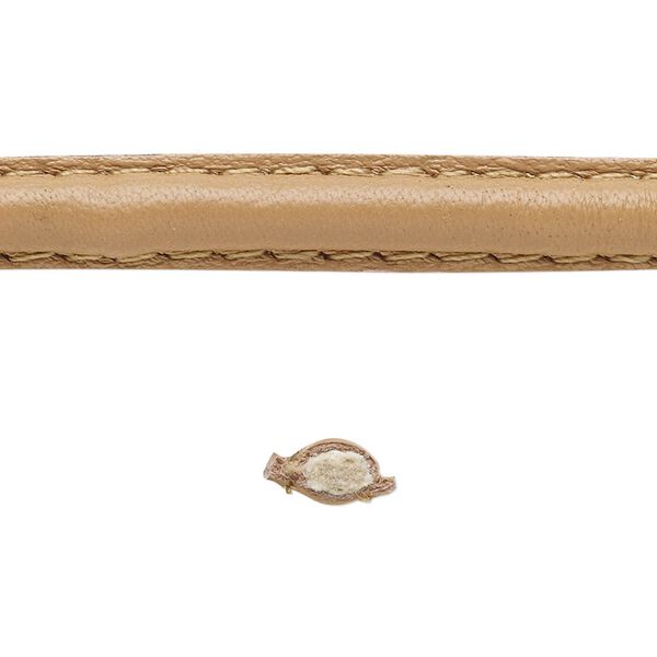 Cord, leather and cotton (dyed), taupe, 7-8mm double-stitched flat. Sold per 5-yard section. image number 0