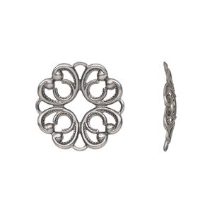 Component, antique silver-plated brass, 20mm fancy round with cutout design. Sold per pkg of 6.