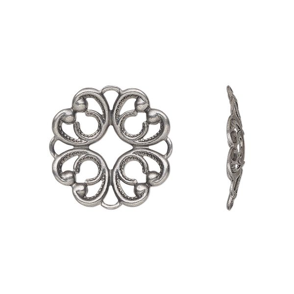 Component, antique silver-plated brass, 20mm fancy round with cutout design. Sold per pkg of 6. image number 0