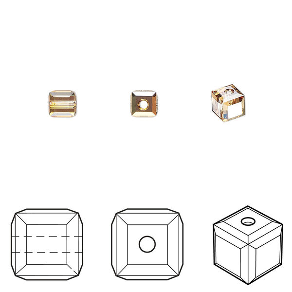 Bead 12pk crystal metallic sunshine, Crystal Passions® 4mm cube 5601 image number 0