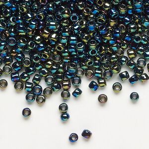 Seed bead, Dyna-Mites™, glass, transparent rainbow multi-iris, #8 round. Sold per 1/2 kilogram pkg.