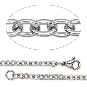 Chain, stainless steel, 3.5mm cable, 20 inches with lobster claw clasp. Sold individually.