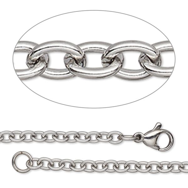 Chain, stainless steel, 3.5mm cable, 20 inches with lobster claw clasp. Sold individually. image number 0