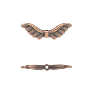 Bead, antique copper-plated "pewter" (zinc-based alloy), 24x8mm double-sided angel wings. Sold per pkg of 20.