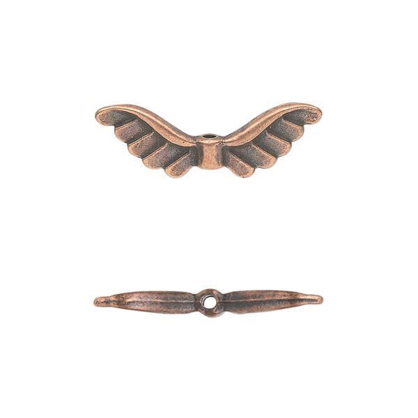 Bead, antique copper-plated "pewter" (zinc-based alloy), 24x8mm double-sided angel wings. Sold per pkg of 20. image number 0