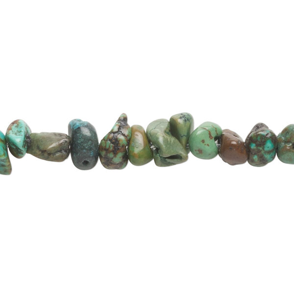 Bead, turquoise (dyed / stabilized), green-brown, medium chip, Mohs hardness 5 to 6. Sold per 15-inch strand. image number 0