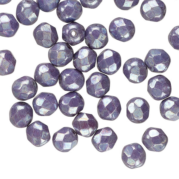 Bead 1pkg60, Czech fire-polished glass, opaque white chalk nebula, 6mm faceted round. image number 0