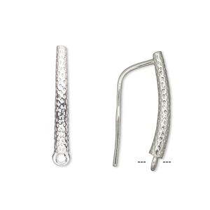 Ear wire fishhook 1pkg2 sterling silver, 25x3mm textured round curve / closed loop, 18 gauge 1 pair