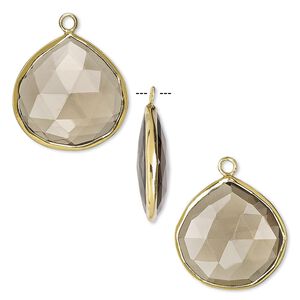 Drop, smoky quartz (heated / irradiated) and gold-finished sterling silver, 20mm double-sided faceted teardrop. Sold per pkg of 2.